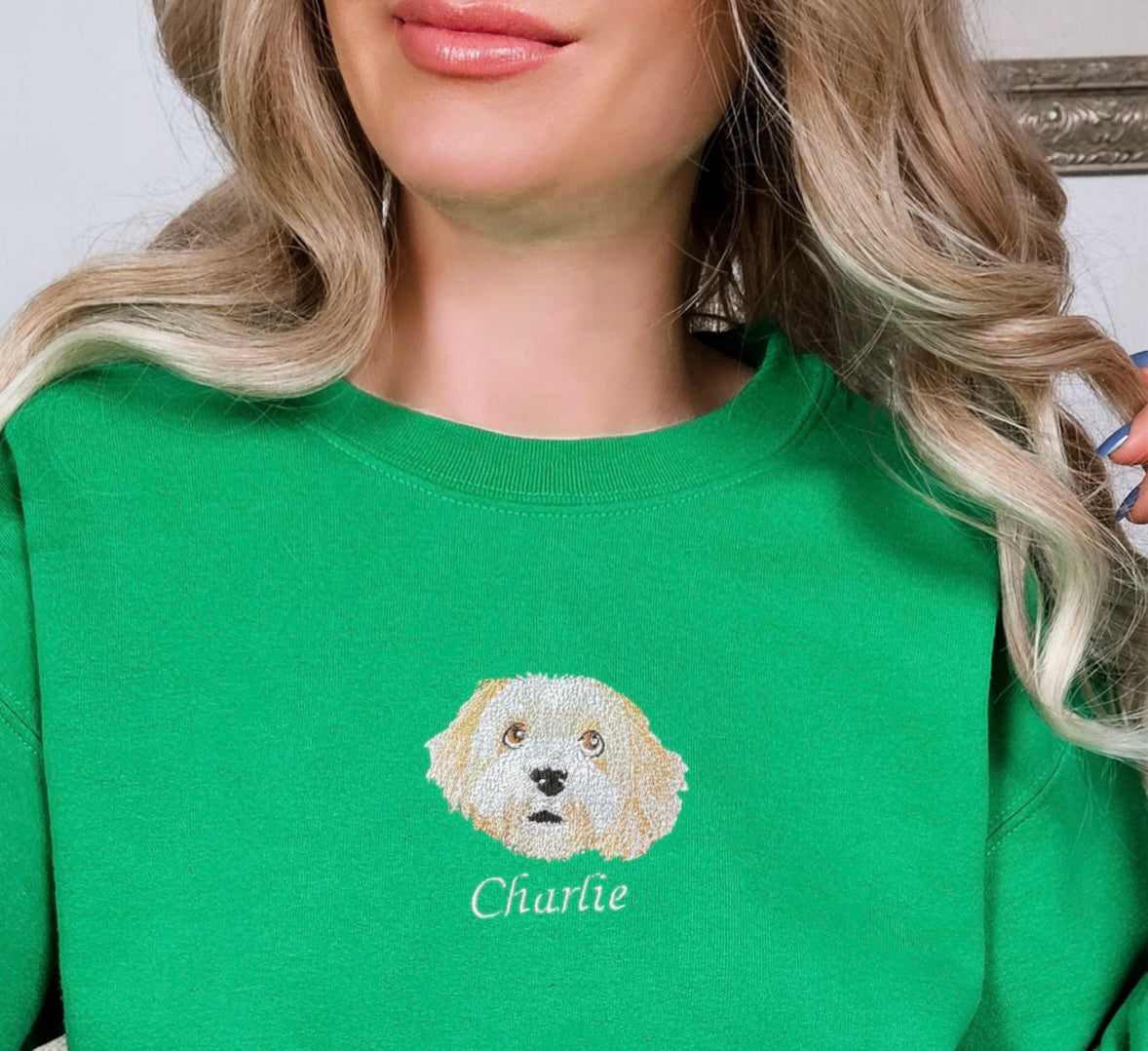 Embroidered Unisex Pet Pawtrait Serene Blue Organic Sweatshirt