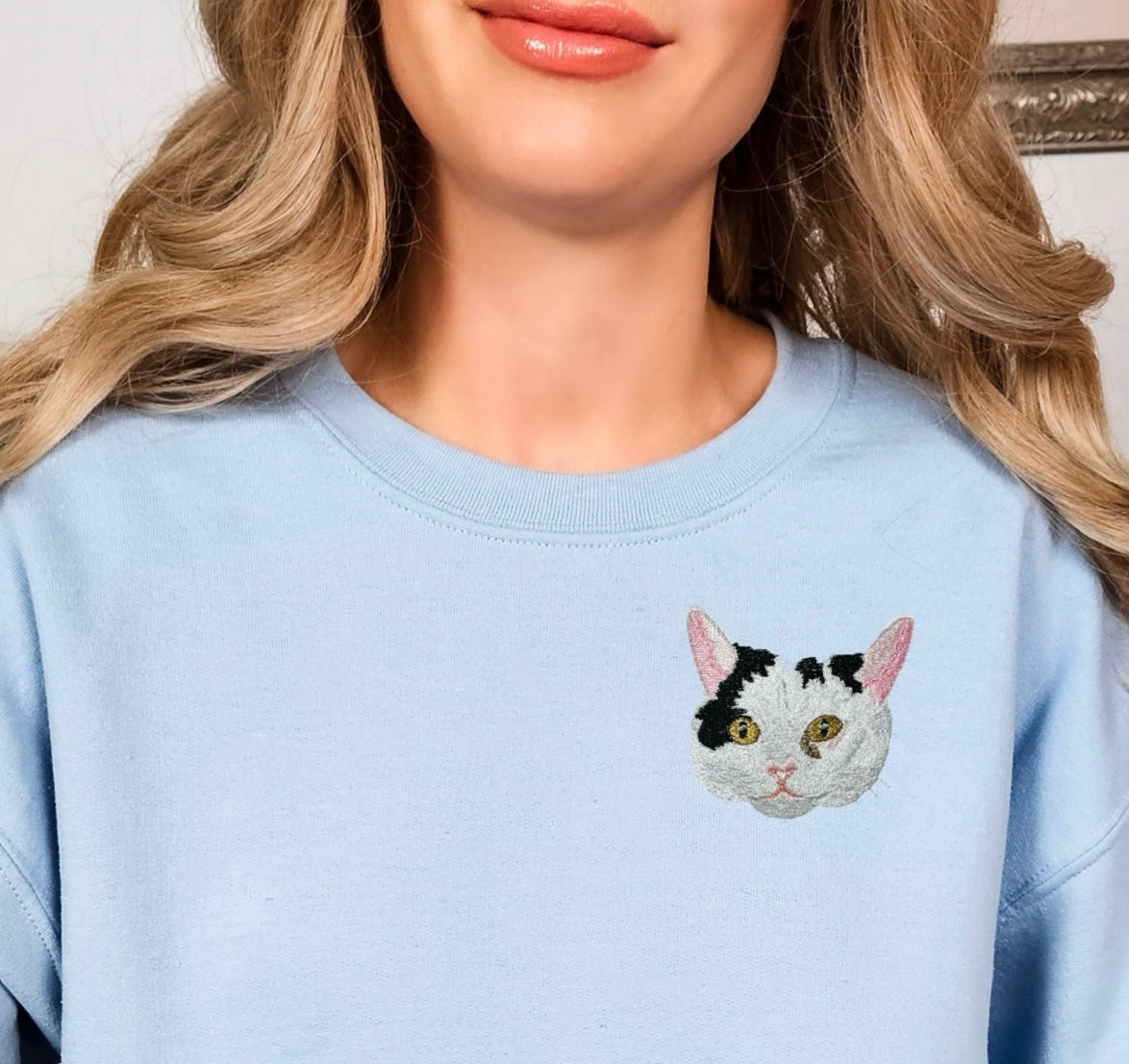 Embroidered Unisex Pet Pawtrait Serene Blue Organic Sweatshirt