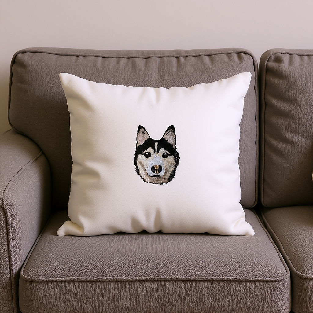 Embroidered One Pet Portrait Velvet Cushion
