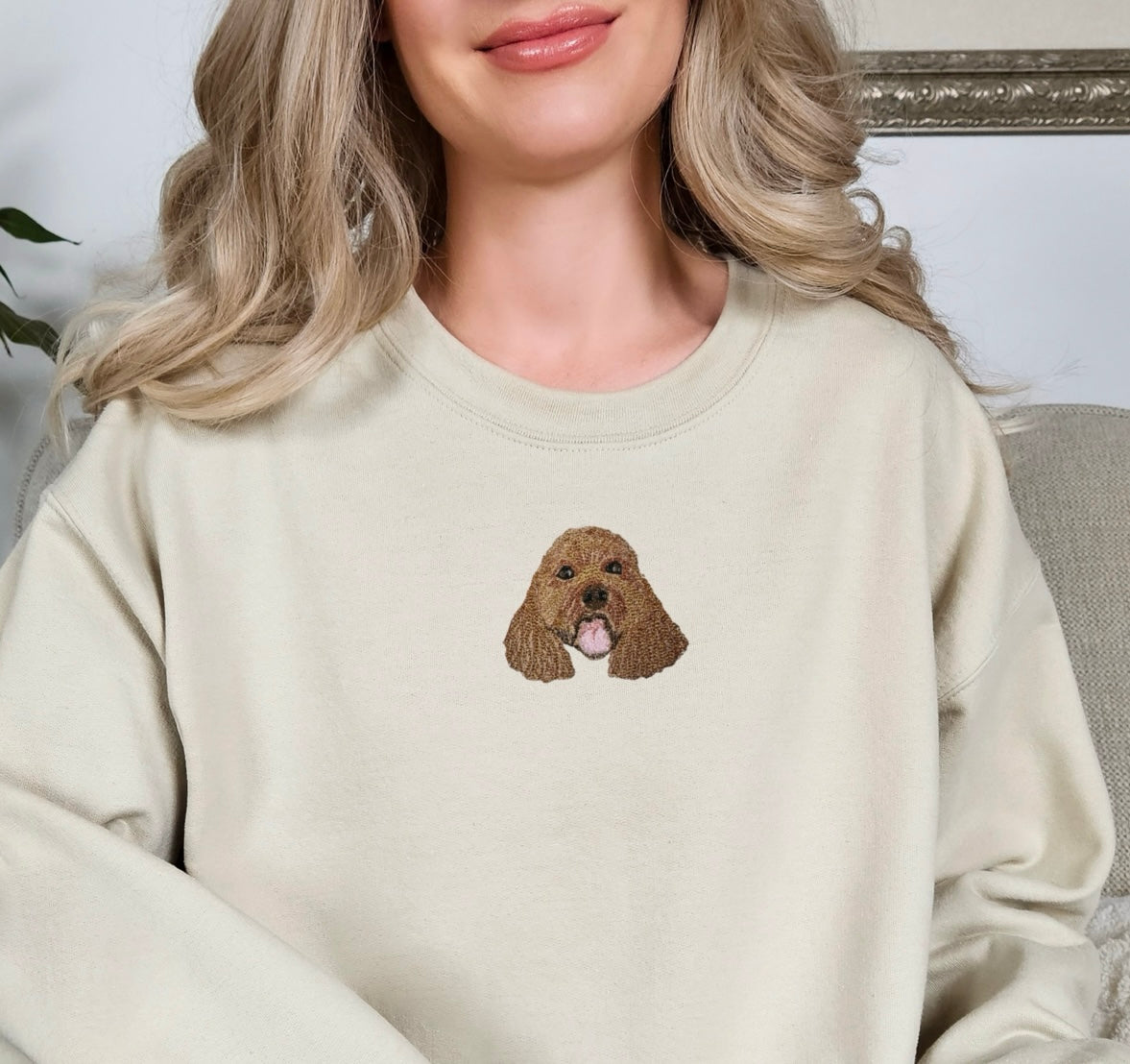 Embroidered Unisex Pet Pawtrait Vintage White Organic Sweatshirt