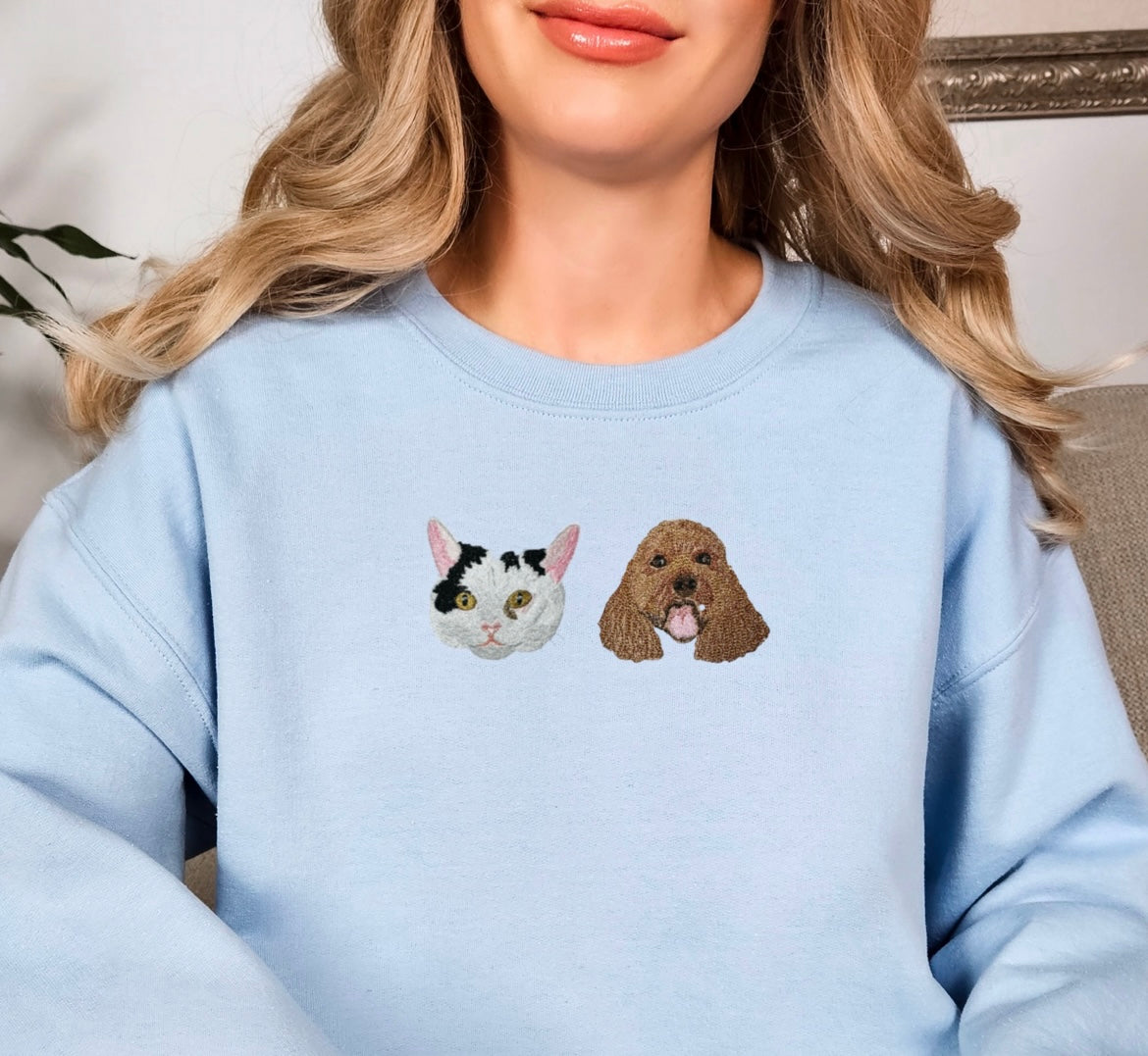 Embroidered Unisex Pet Pawtrait Vintage White Organic Sweatshirt