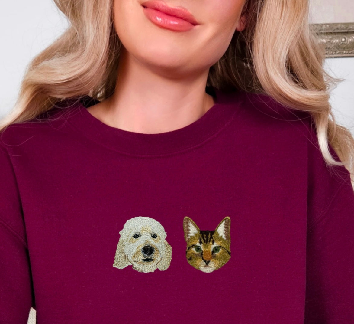 Embroidered Unisex Pet Pawtrait Burgundy Organic Sweatshirt