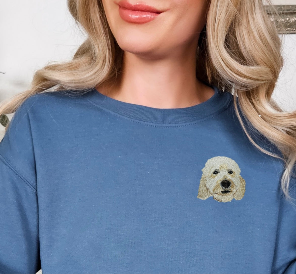 Embroidered Unisex Pet Pawtrait Sky Blue Organic Sweatshirt